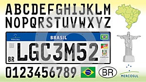 Brazil car license plate template with symbols
