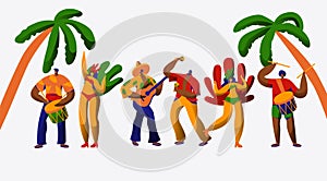 Brazil Carnival Party Character Dance Samba Set. Man Woman Dancer at Brazilian Ethnic Festival Isolated Background