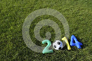 Brazil Colors Blue Green Yellow Football 2014 Message Grass Background