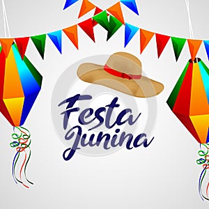 Brazil festival festa junina background with colorful party flag and papaer lantern