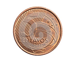 Brazil five centavos coin on white isolated background