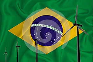 Brazil flag alternative energy wind illustration silhouette wind generator on the background of the flag. Renewable energy concept