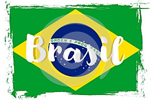Brazil flag, banner with grunge brush texture