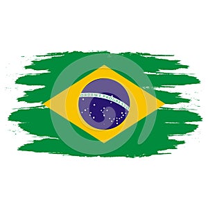 Brazil Flag. Brush painted Brazil Flag. Hand drawn style illustration with a grunge effect and watercolor. Brazil Flag with grunge