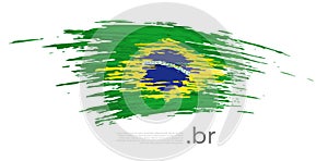 Brazil flag. Brush painted brazilian flag on a white background. Brush strokes, grunge. Vector design national poster, template.