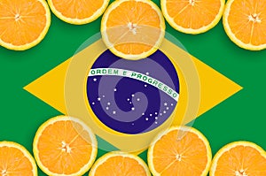 Brazil flag in citrus fruit slices horizontal frame photo