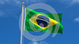 Brazil Flag Country 3D Rendering in Blue Sky Background