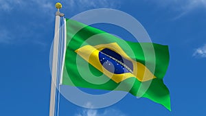 Brazil Flag Country 3D Rendering in Blue Sky Background