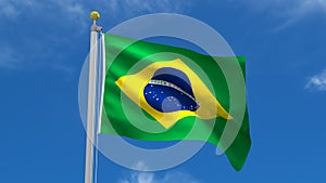 Brazil Flag Country 3D Rendering in Blue Sky Background