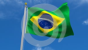 Brazil Flag Country 3D Rendering in Blue Sky Background