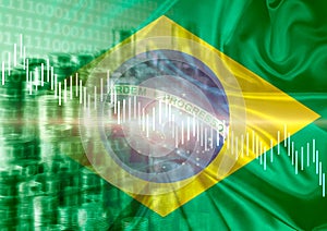 Brazil flag, economic and financial indicators chart, exchange rate variation, stock market crisis