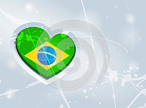 Brazil Flag in the form of a 3D heart and abstract paint spots background