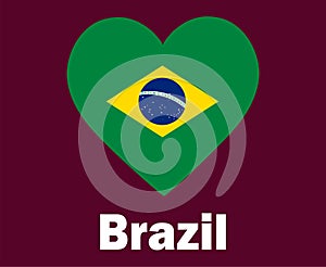 Brazil Flag Heart With Names Symbol Design Latin America football Final Vector