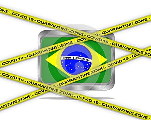 Brazil flag illustration. Coronavirus danger area, quarantined country