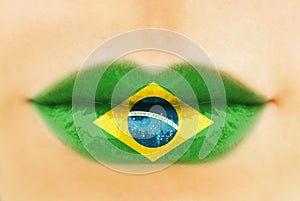 Brazil flag on lips