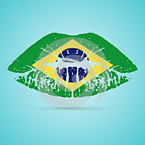 Brazil Flag Lipstick On The Lips Isolated On A White Background. Vector Illustration.