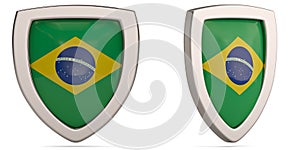 Brazil flag shield symbol isolated on white background. 3D illus