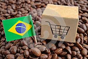 Brazil flag with shopping cart on coffee bean, import export trade online commerce concept