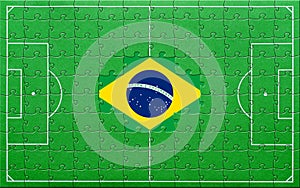 Brazil flag on soccer pitch