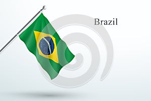 Brazil Flag Waving Hanging Down 3d Flagpole Vector