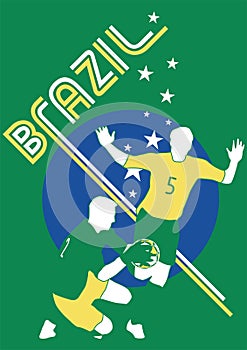 Brazil Football Soccer Players with Flag Background