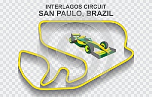 Brazil grand prix race track for Formula 1 or F1. Detailed racetrack or national circuit