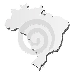 Brazil - grey 3d-like silhouette map of country area with dropped shadow. Simple flat vector illustration