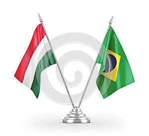 Brazil and Hungary table flags isolated on white 3D rendering