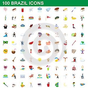 100 brazil icons set, cartoon style