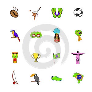 Brazil icons set cartoon