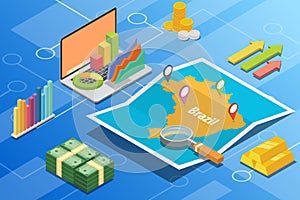 Brazil isometric business economy growth country with map and finance condition - vector