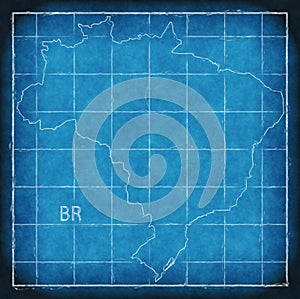 Brazil map blue print artwork illustration silhouette