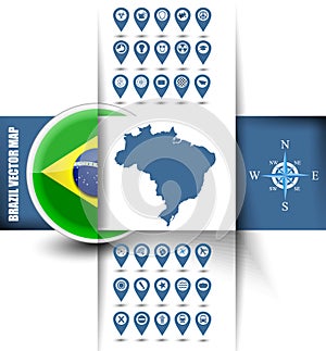 Brazil map contour with GPS icons