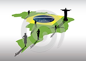 Brazil map on country outline with business people photo