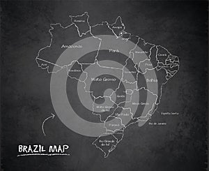Brazil map, separates states with names, design card blackboard chalkboard photo