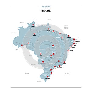 Brazil map vector with red pin.