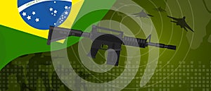 Brazil military power army defense industry war and fight country national celebration with gun soldier jet fighter and