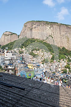 Rocinha, Rio de Janeiro, Brazil, favela, slum, skyline, mountain, close up, forest, overview, view from above, details photo