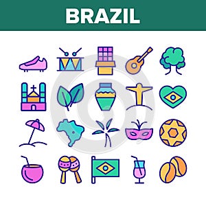 Brazil National Country Elements Icons Set Vector
