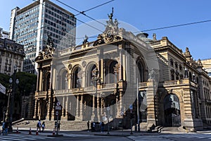 Facade of the Municipal Theater located in Ramos de Azevedo sqaure was inaugurated in 1911