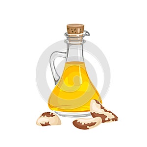 Brazil nut oil in glass bottle isolated on white.