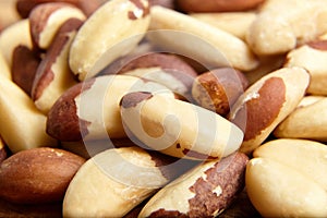 Brazil nuts closeup as background. Shelled nuts. Brazil nut group, ripe and delicious