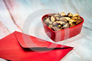 Brazil Nuts in Heart Shape Dish with Envelope Card. Valentine day gift for someone