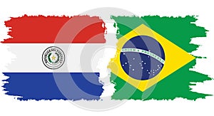 Brazil and Paraguay grunge flags connection vector