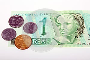 Brazil reais currency paper bill and coins photo