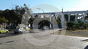 Brazil Rio de Janeiro Downtown Arcos da Lapa Aqueduct Cityscape Buildings Trees