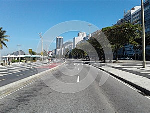 Brazil - Rio de Janeiro - Leme - Atlantica Avenue - Beach - Trees - Palm Trees - Sidewalk