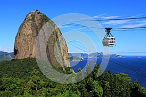 Brazil, Rio de Janeiro - Panoramic view of Pao de Acucar - Sugar loaf mountain and cable car. photo