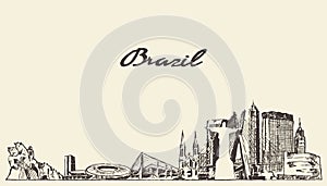 Brazil skyline vector illustration drawn sketch