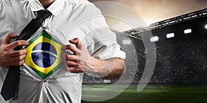 Brazil soccer or football supporter showing flag